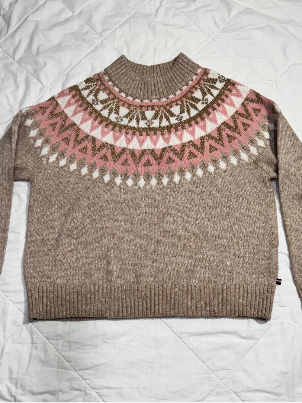 Tommy Hilfiger Pink White Tan Fair Isle Turtleneck Sweater